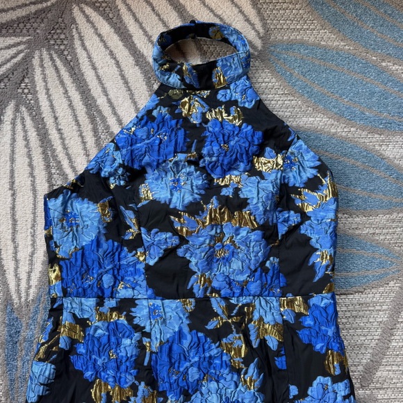 Lulus NWT Extraordinary Impression Black Floral Jacquard Halter Mini Dress XL - Picture 4 of 9